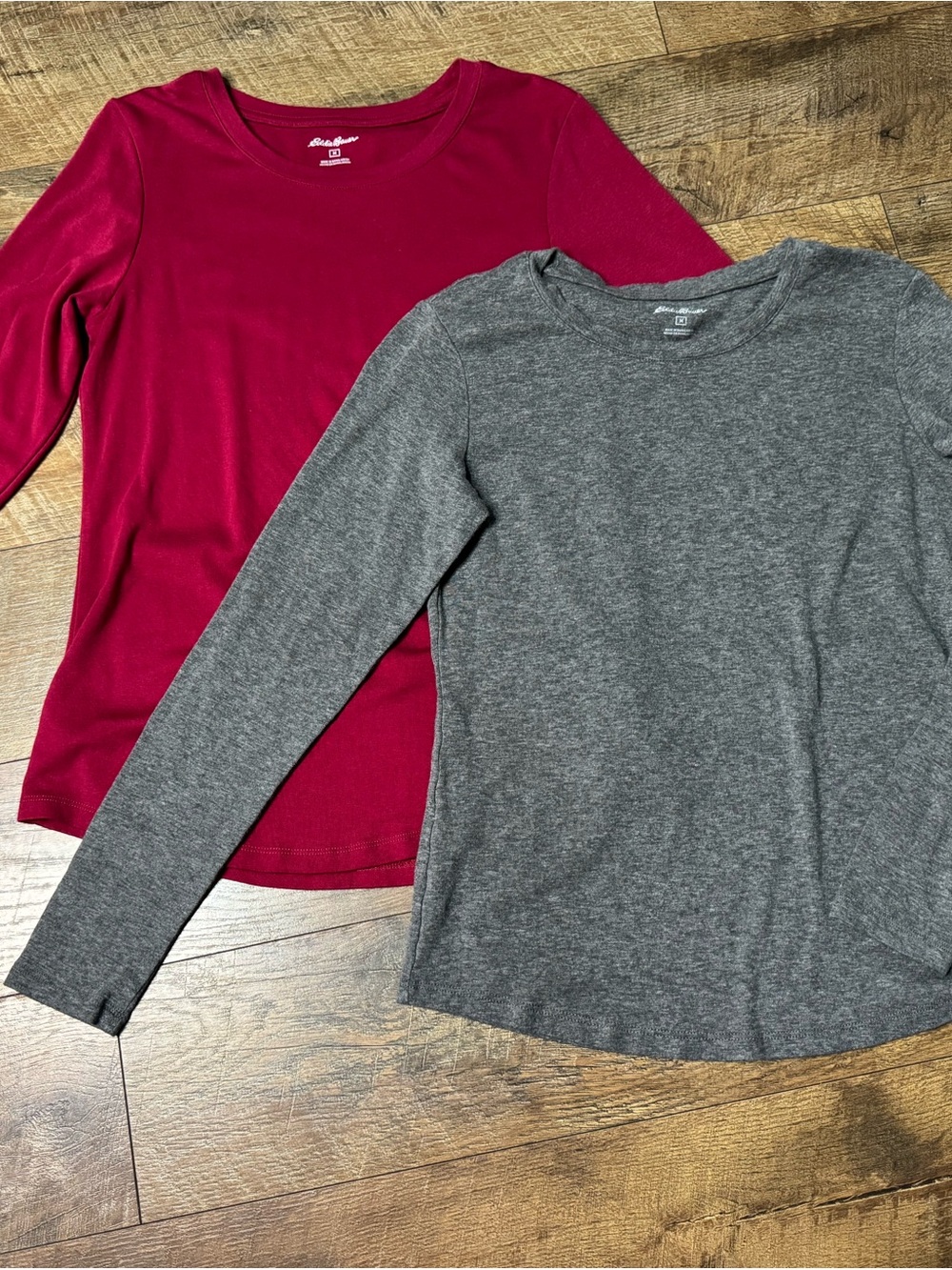 Eddie Bauer Women's Long-Sleeve Crewneck Tops - Lot of 2 Burgundy & Gray Size M